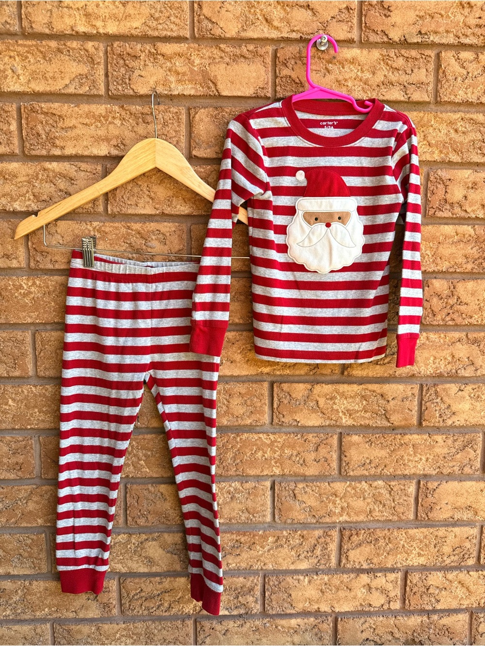 4/$25 • Carters Cotton Blend Striped Santa 2 Piece PJ Set
